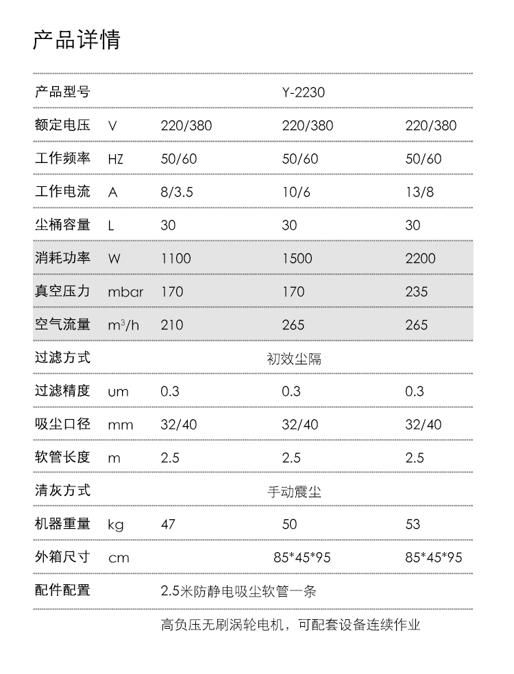 御卫仕固定式工业吸尘器Y-2230