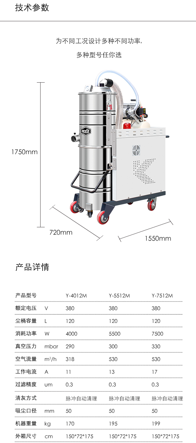 御卫仕脉冲反吹工业吸尘器Y-4012M